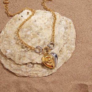 Ensembles De Colliers Pour Femmes En Acier Inoxydable Imperméable, Couleur Or Et Argent, Avec Motif Cœur Simple h5 Image5