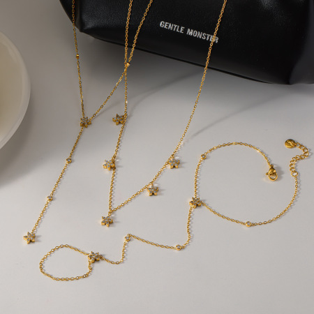 Ensembles de bijoux pour femmes Daily Flower en acier inoxydable, étanches, couleur or et strass