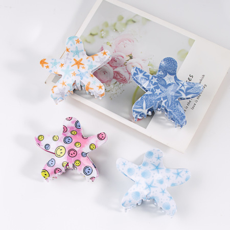 Pinces à cheveux en PVC, motif papillon et étoile de mer souriants, style océanique mignon et simple 2