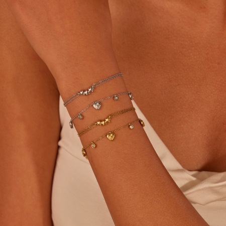 Bracelet chaîne pour femme Simple Series Daily Heart en acier inoxydable étanche couleur or