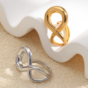 Bagues Tendance Simple Series Casual Twist En Acier Inoxydable Étanche Couleur Or h5 Image3