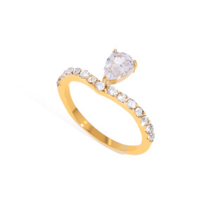 Bagues Pour Femmes En Acier Inoxydable Doré, Imperméables, Serties De Zircon Et Ornées D'Une Goutte D'Eau Luxueuse Et Simple. h5 Image5
