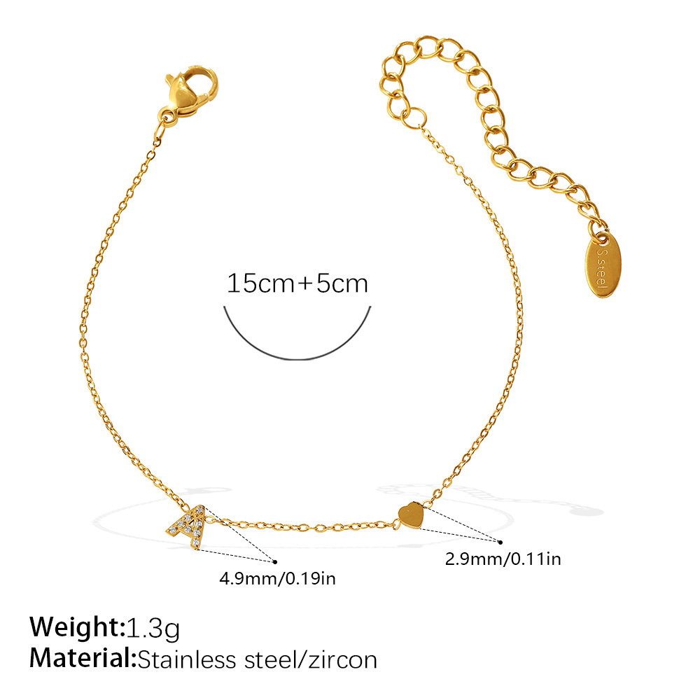 Bracelet À Breloques Pour Femme, Simple, Quotidien, En Acier Inoxydable, Étanche, Couleur Or, Zircon, Avec Lettre Quotidienne.