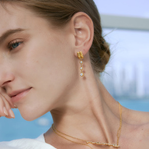 Boucles D'Oreilles Pendantes Pour Femme, En Acier Inoxydable Imperméable, Couleur Or, Avec Pompon Simple Et Zircon. h5 Image4