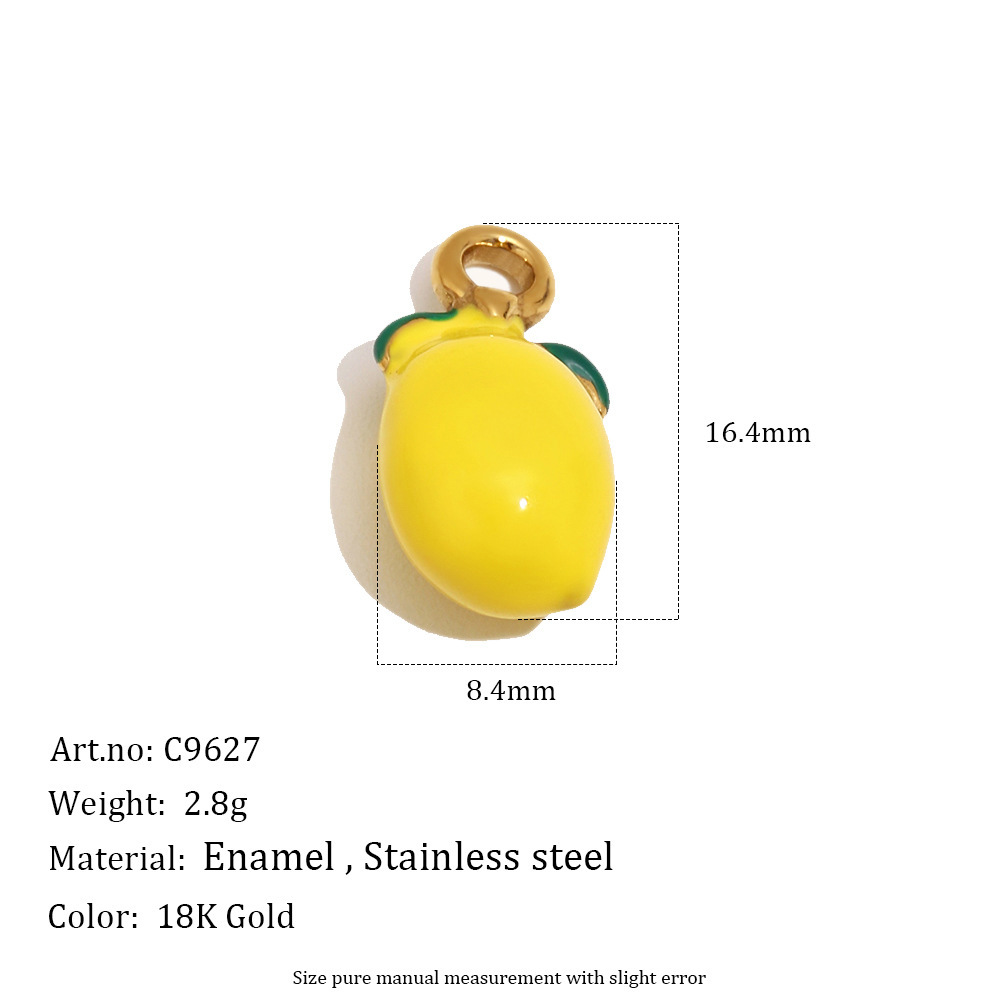 Pendentifs Pour Femmes En Acier Inoxydable, Couleur Or, Ornés De Jolis Fruits Émaillés.