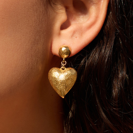 Boucles d'oreilles pendantes pour femme en acier inoxydable doré, en forme de cœur