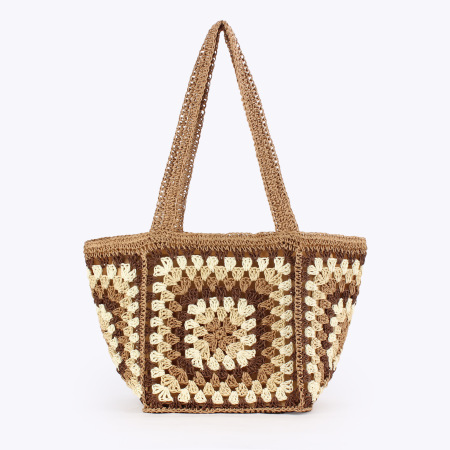 Sac carré en paille tressée de style décontracté, de couleur et de forme géométrique, pour femme