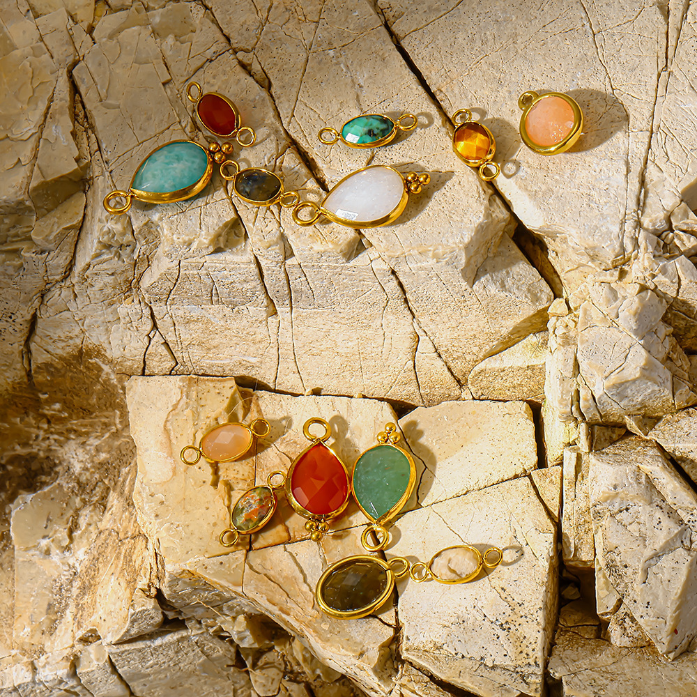 Pendentifs Pour Femmes En Pierre Naturelle De Couleur Or, Forme Elliptique Classique En Goutte D'Eau Image2