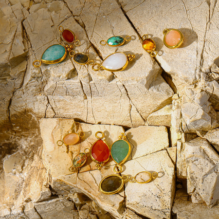 Pendentifs pour femmes en pierre naturelle de couleur or, forme elliptique classique en goutte d'eau 2