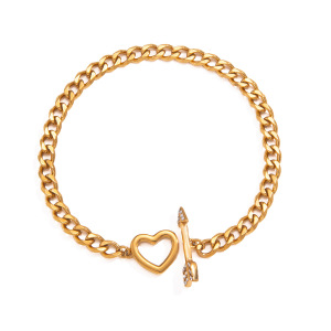 Bracelet Chaîne Pour Femme En Acier Inoxydable Doré, Imperméable, En Forme De Cœur Géométrique Luxueux, Orné De Zircon Et D'Un Motif En Forme De Cœur. h5 Image5