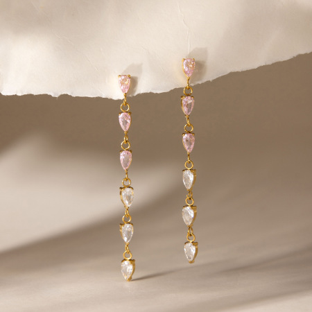 Boucles d'oreilles pendantes pour femme, en acier inoxydable imperméable, couleur or, avec pompon et zircon.