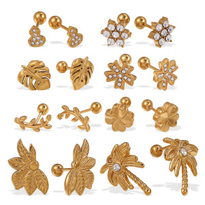Boucles D'Oreilles Puces Pour Femmes En Acier Inoxydable Doré, Imperméables, Ornées De Strass Et Représentant Des Fleurs h5 Image4