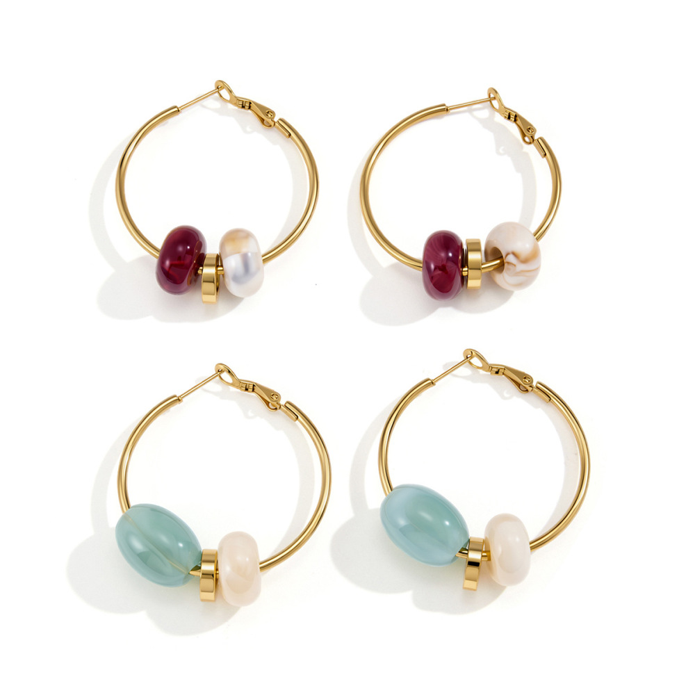 Boucles D'Oreilles Créoles Simples En Acier Inoxydable Étanche Couleur Or Pour Femmes Image4