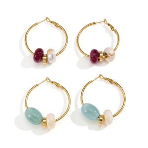 Boucles D'Oreilles Créoles Simples En Acier Inoxydable Étanche Couleur Or Pour Femmes h5 Image4