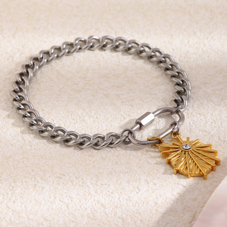 Bracelet chaîne rétro en acier inoxydable étanche, couleur or et argent, pour femme.