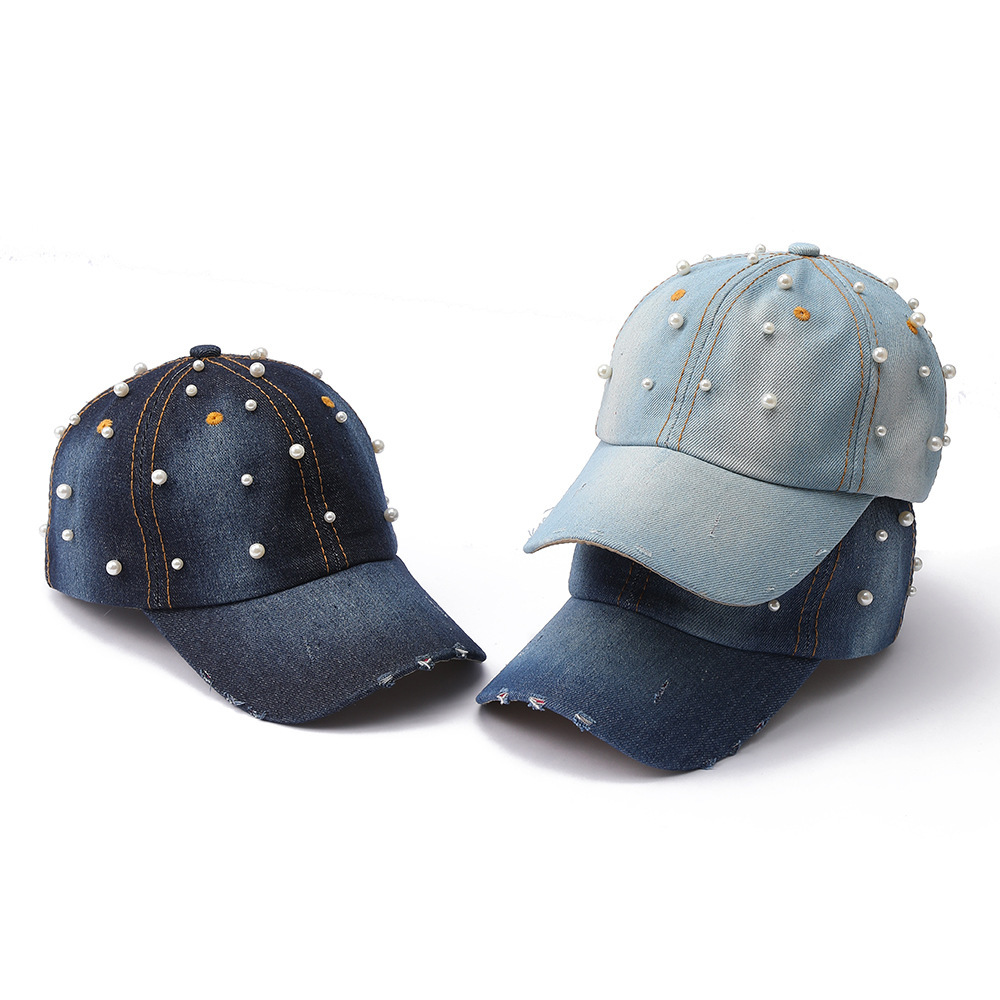 Casquette De Baseball Rétro Simple Series Unie Avec Perles Artificielles h5Image2