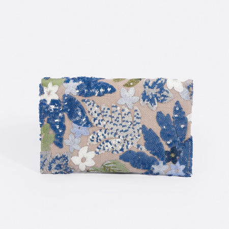 Sac carré en lin brodé de sequins, perles et fleurs, style soirée, pour femme 2