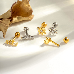 Boucles D'Oreilles Piercing Femme En Forme De Cœur, Couleur Cuivre Doré, Avec Zircon. h5 Image3