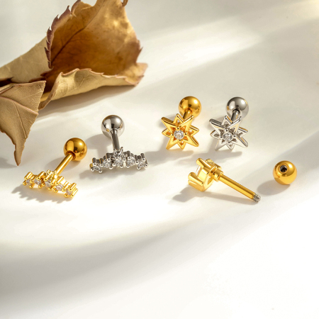 Boucles d'oreilles piercing femme en forme de cœur, couleur cuivre doré, avec zircon. 2