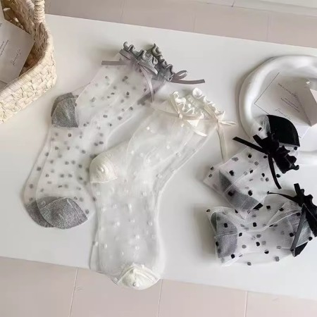 Chaussettes mi-mollet fines et respirantes à pois élégants et légèrement rebondissantes 2