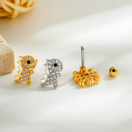 Boucles d'oreilles piercing femme, motif papillon et fleur simple, couleur cuivre doré, zircon. 2