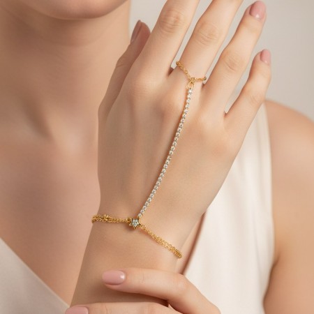 Chaîne de main pour femme en acier inoxydable imperméable, forme étoile simple, couleur or, strass