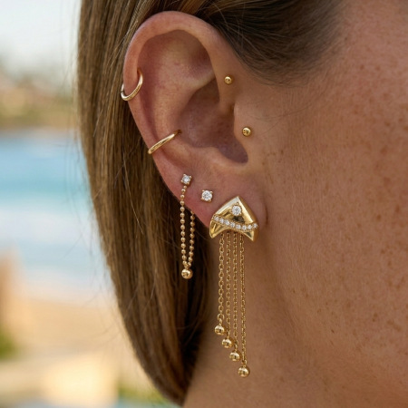 Boucles d'oreilles pendantes pour femme, motif poisson à pompon, en acier inoxydable, étanches, couleur or et zircon.