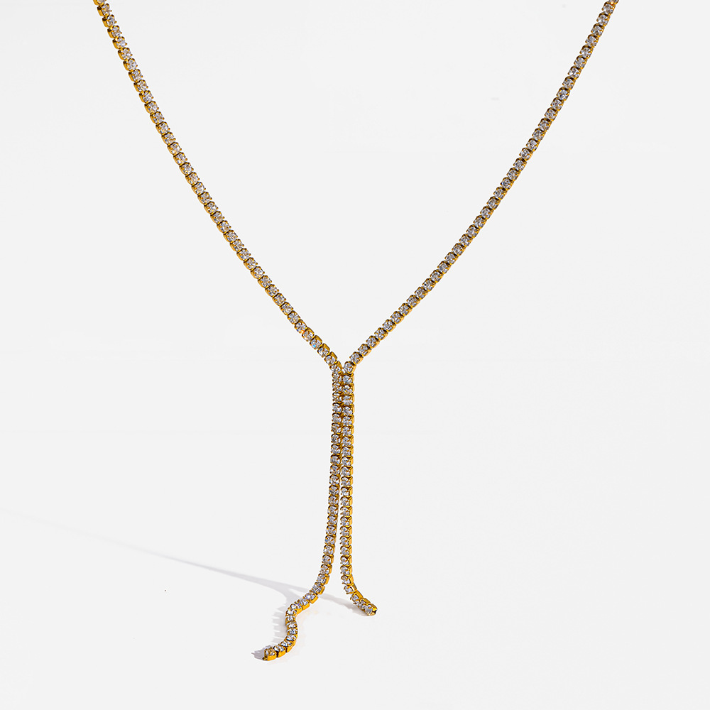 Collier Pendentif Femme Luxueux Et Élégant En Acier Inoxydable, Couleur Or, Avec Zircon, Et Chaîne En Acier Inoxydable Étanche. h5Image4