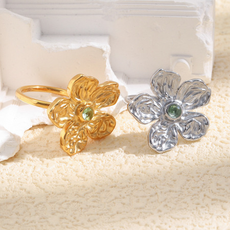 Bagues de luxe Sweet Flower en acier inoxydable étanche couleur or