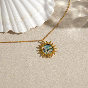 Colliers Pendentifs Rétro Soleil Et Lune En Acier Inoxydable, Couleur Or, Avec Strass Et Coquillage h5 Image3