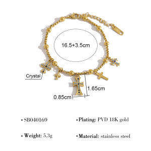 Bracelets À Breloques Rétro En Acier Inoxydable, Étanches, Couleur Or, Avec Strass, En Forme De Croix h5