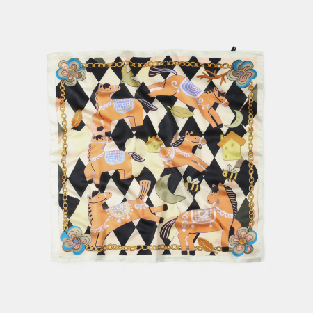 Écharpes d'été pour femmes, collection luxueuse, motif poney mignon, couleurs mélangées, forme géométrique, chaînette