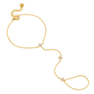 Chaîne De Main Élégante Pour Femme, En Acier Inoxydable, Étanche, Couleur Or, Ornée D'Un Trèfle Et De Zircon. h5 Image5