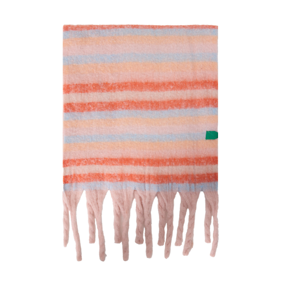 Écharpes D'Hiver Pour Femmes À Rayures Quotidiennes, À Pompons Et À Dégradé De Couleurs, De La Série Simple 