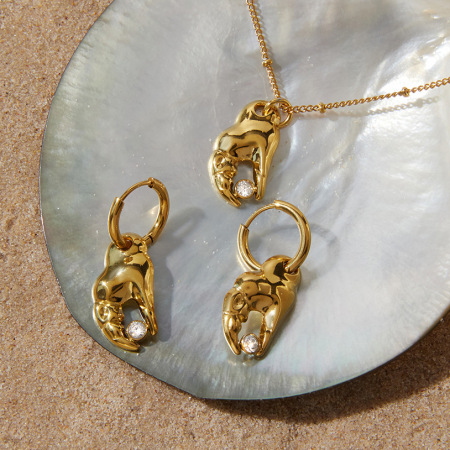 Ensembles de colliers pour femmes en acier inoxydable doré, imperméables et ornés de strass, style océanique 2