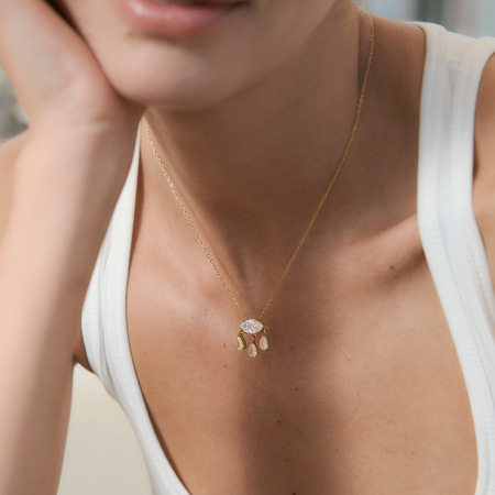 Colliers pendentifs pour femmes, luxueux et élégants, en forme de goutte, en acier inoxydable étanche couleur or et zircon. 2