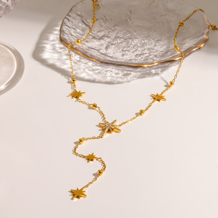 Colliers pendentifs pour femmes, luxueux et élégants, en acier inoxydable étanche, couleur or, motif étoile