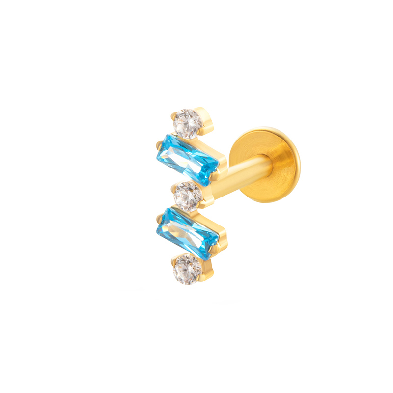 Boucles D'Oreilles Piercing Pour Femme, Forme Géométrique Simple En Étoile, Alliage De Titane, Couleur Or, Zircon. Image6