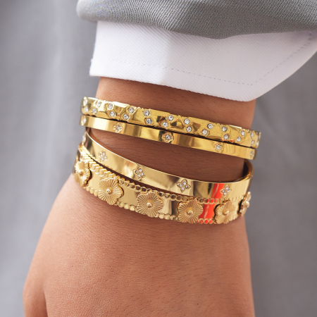 Bracelet jonc pour femme Simple Series Daily, forme irrégulière, en acier inoxydable, étanche, couleur or 2