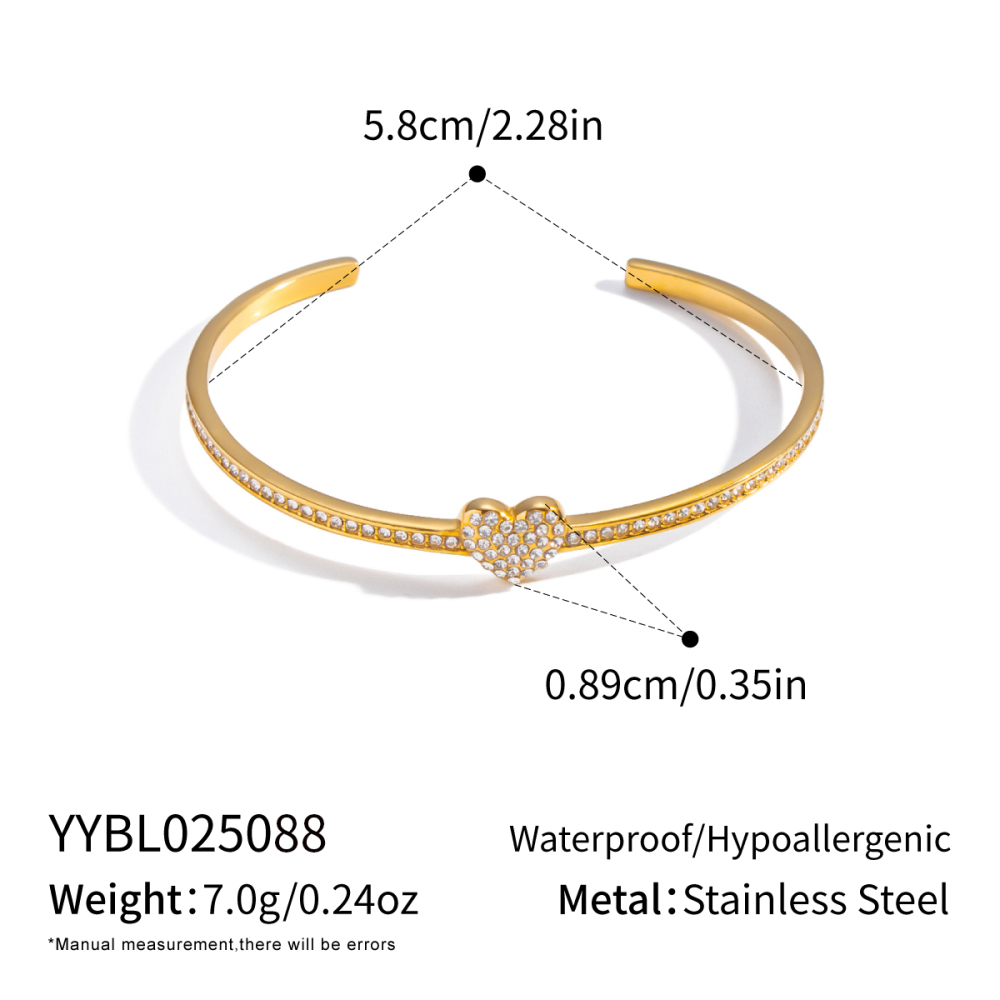 Bracelets Manchettes Pour Femmes En Acier Inoxydable, Étanches, Couleur Or, Avec Motif Cœur