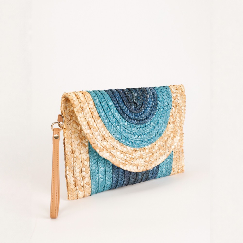 Sac Carré Femme En Raphia Tissé À Rayures Multicolores Style Vacances Image3