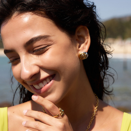 Boucles d'oreilles puces pour femmes, style océanique décontracté, lignes multicolores, en acier inoxydable étanche, couleur or 2