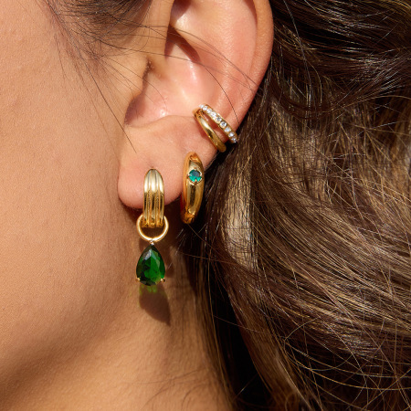 Boucles d'oreilles rétro rectangulaires et elliptiques en acier inoxydable, couleur or, avec zircon, pour femmes 2