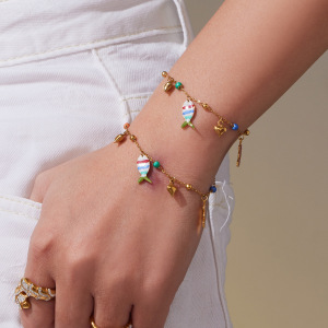 Ensembles De Colliers Pour Femmes En Acier Inoxydable Doré, Émaillé, Motif Poisson, Style Vacances Océaniques h5 Image4