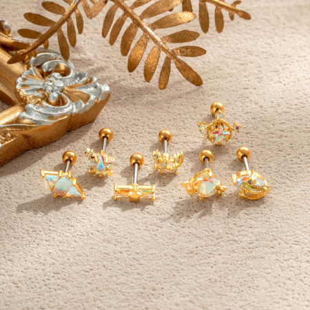 Boucles d'oreilles piercing femme, motif papillon étoile simple, couleur cuivre doré et zircon.