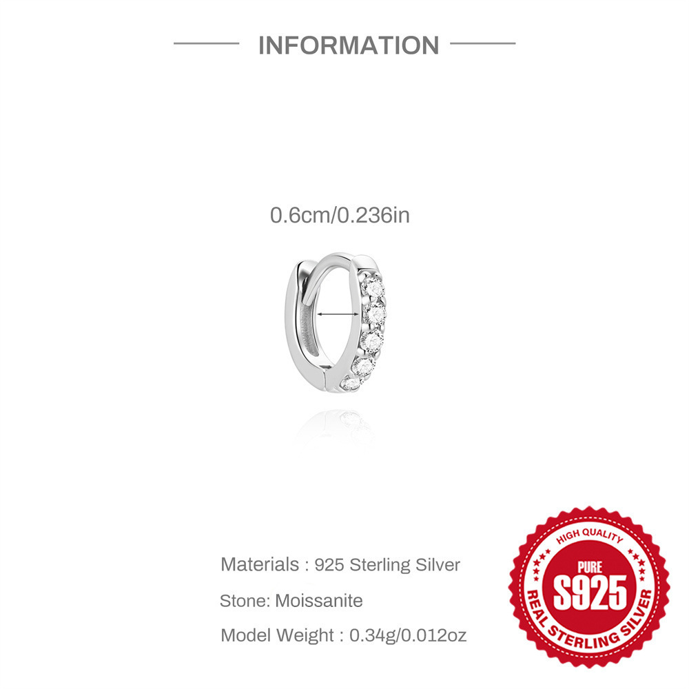 Boucles D'Oreilles En Moissanite Pour Femme, Série Simple Classic Circle, Plaquées Platine S925. 