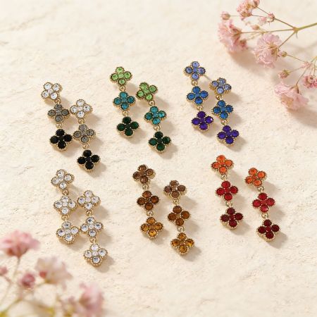 Boucles D'Oreilles Pendantes Pour Femme, Élégantes Et Romantiques, En Acier Inoxydable, Couleur Or, Avec Zircon Et Motif Floral. Design ... Collection Romantique.