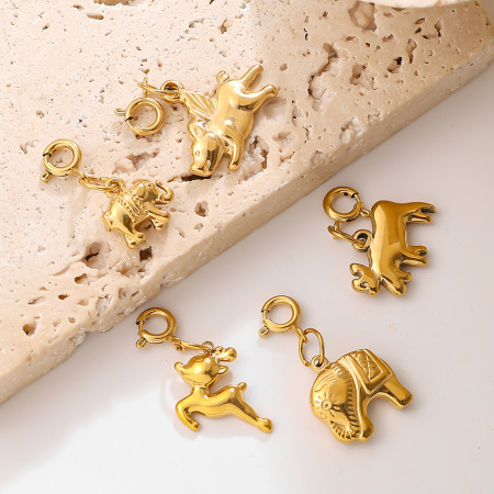 Pendentifs de luxe pour femmes, en acier inoxydable imperméable, couleur or, ornés de strass, à découper soi-même, motif animal. 2