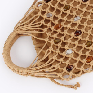 Sac Carré Pour Femme Avec Pompons, Perles Et Corde Tressée Ajourée, Style Vacances h5 Image3