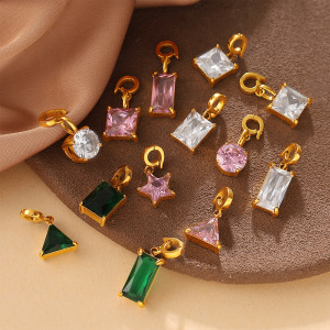 Pendentifs Pour Femmes En Acier Inoxydable, Forme Simple, Triangle, Rectangle, Zircon Doré, Étanches h5 Image3